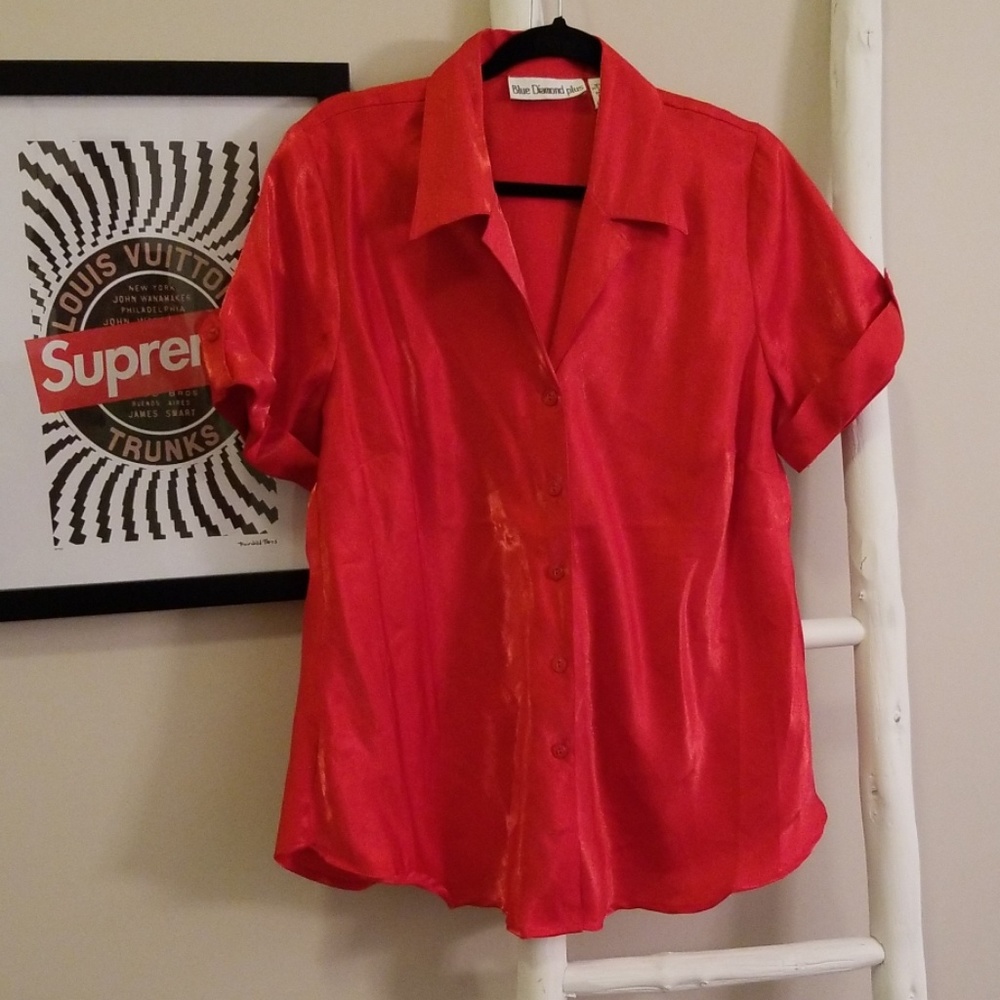 Shiny red blouse